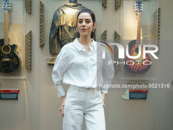 Turkish Actress Cansu Dere poses during her presentation as the new ambassador of the Hard Rock Hotel Madrid on April 05, 2022 in Madrid, Sp...