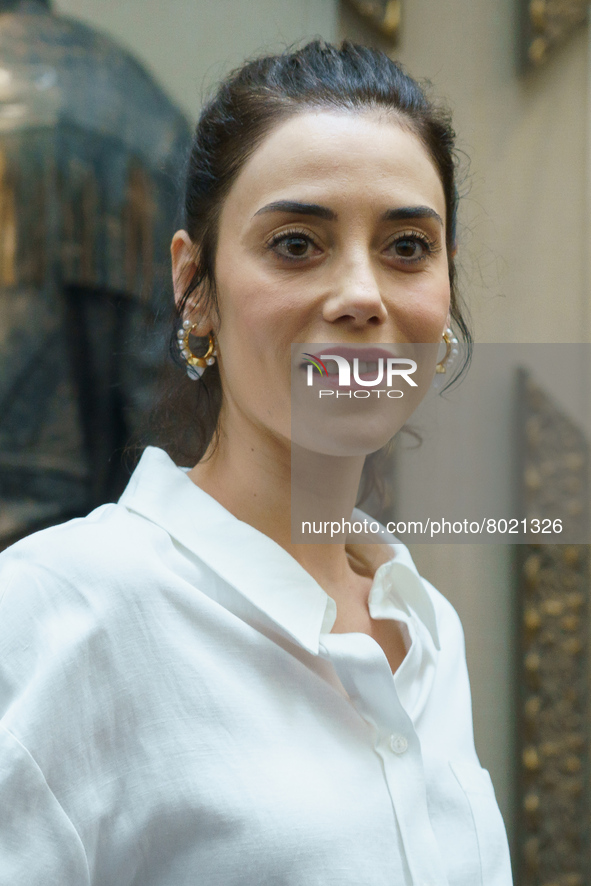 Turkish Actress Cansu Dere poses during her presentation as the new ambassador of the Hard Rock Hotel Madrid on April 05, 2022 in Madrid, Sp...