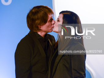 Laura Pausini and Paolo Carta, kiss during the News Presentation of the film with Laura Pausini “Piacere di conoscerti” on April 05, 2022 at...