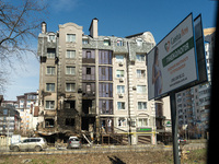 IRPIN, UKRAINE - APRIL 7, 2022 - An apartment building shows damage after the liberation of the city from Russian invaders, Borodianka, Kyiv...