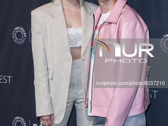 Peyton List and Jacob Bertrand arrive at the 2022 PaleyFest LA - Netflix's 'Cobra Kai' held at the Dolby Theatre on April 8, 2022 in Hollywo...