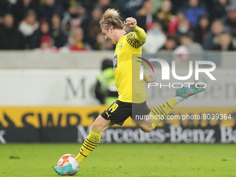 Julian Brandt of Borussia Dortmund scores a goal 0-2 during the German championship Bundesliga football match between VFB Stuttgart and Boru...