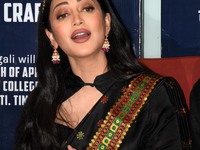 Bollywood actress Shruti Haasan addresses a press meet in Guwahati, India on April 9,2022. (