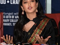 Bollywood actress Shruti Haasan addresses a press meet in Guwahati, India on April 9,2022. (