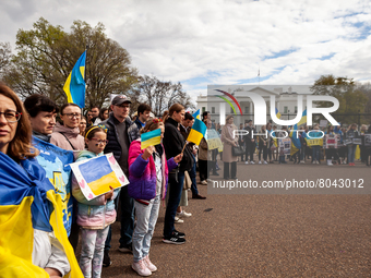 Protesters attend a rally at the White House for Ukraine.  Hundreds of people gathered to demand that the United States and the West stop ma...