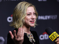 American actress Lili Reinhart is interviewed by Entertainment Tonight (ET) at the 2022 PaleyFest LA - The CW's 'Riverdale' held at the Dolb...
