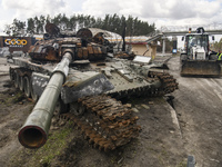 Destroyed Russian military machinery on the highway Kyiv-Zhytomyr,  close to Kyiv, Ukraine, Monday, April 11, 2022 (