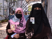 Indian Muslim Women after casting their vote for Ballygunge Assembly by-polls in Kolkata on April 12, 2022.
Polling for the by-elections to...