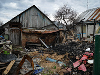 NOVOSELIVKA, UKRAINE - APRIL 11, 2022 - A building destroyed in Russian shelling is pictured in liberated Novoselivka village, Chernihiv Reg...