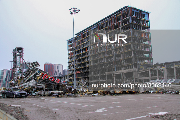 Russia's attack on the Retroville Mall in Kyiv leaves the building complex partially in rubble, Kyiv, Ukraine, 10th April 2022 