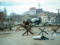 Anti-tank obstacles block the roads throughout Ukraine as the war in the country continues, Ukraine, 11th April, 2022 (