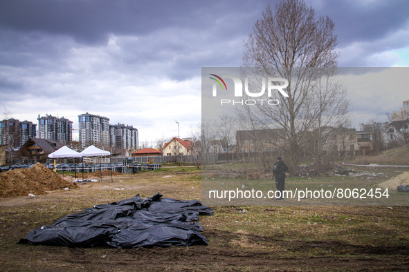 Several dead bodies have been found in mass graves beside St Andrews and Pyervozannoho in Bucha, Ukraine, April 11 2022 