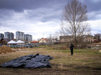 Several dead bodies have been found in mass graves beside St Andrews and Pyervozannoho in Bucha, Ukraine, April 11 2022 (