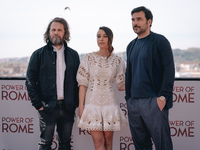 Giovanni Troilo (L), Edoardo Leo, and Giorgia Spinelli attend the photocall of the movie ''Power of Rome'' at the Hotel de la Ville  on Apri...
