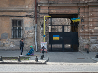 An Ukraine mother and her child are seen in the streets of the center in Odessa, Ukraine. (