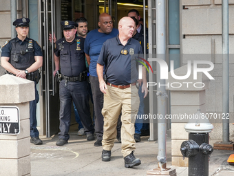  Suspect Frank James is led by police from Ninth Precinct after being arrested for his connection to the mass shooting at the 36th St subway...