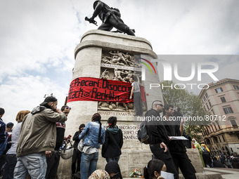 Rome, Italy – April 12, 2014: Several thousands of protesters gather on a Rome’s central square during an anti-austerity demonstration in Ro...