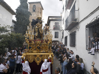 The image of Jesus del Perdon from the Aurora Brotherhood is seen in the Albaicin neighborhood during the Maundy Thursday in Granada, Spain,...