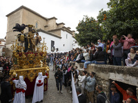 The image of Jesus del Perdon from the Aurora Brotherhood is seen in the Albaicin neighborhood during the Maundy Thursday in Granada, Spain,...