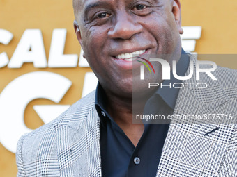 American former professional basketball player Magic Johnson (Earvin Johnson Jr.) arrives at the Los Angeles Premiere Of Apple's 'They Call...