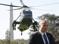 Marine One land with the US President Joe Biden who arrives to White House from Delaware today on April 11, 2022 at South Lawn/White House i...