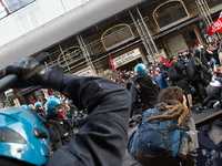 Clashes between police and protesters during an anti-austerity march in Rome, on April 12, 2014. Thousands of people gather to say no to the...