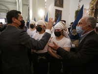 The president of Junta de Andalucia visits the Santa Maria de la Alhambra Brotherhood during the Holy Saturday in Granada, Spain, on April 1...