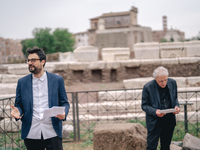 Director Abel Ferrara and poet Gabriele Tinti attend the reading by Abel Ferrara of Gabriele Tinti's poems at Foro Romano on April 19, 2022...
