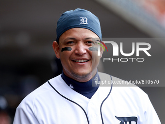 Detroit Tigers' Miguel Cabrera in the dugout prior the game against the Minnesota Twins in Detroit, Michigan USA, on Sunday, Sept.,  27,  20...