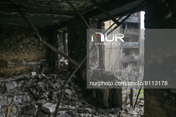 View of destroyed flat in the Residential building destroyed during Russia's invasion of Ukraine in Hostomel, Ukraine April 22, 2022. 