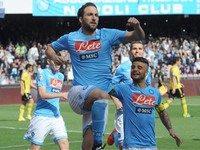 Gonzalo Higuain Napoli celebrates after scoring during Italian Serie A match between SSC Napoli and SS Lazio Football / Soccer at Stadio San...