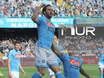 Gonzalo Higuain Napoli celebrates after scoring during Italian Serie A match between SSC Napoli and SS Lazio Football / Soccer at Stadio San...
