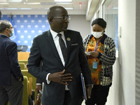 The President of the Economic and Social Council, Collen Vixen Kelapile leaves following his address to the media at the United Nations Head...