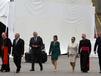 Mexico's President Andrés Manuel López Obrador, Secretary of State of the Holy See Cardinal Pietro Parolin,  Secretary of the Interior  Adán...