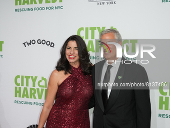 NEW YORK, NEW YORK - APRIL 26: Sandra Ripert and Eric Ripert attends the City Harvest Presents The 2022 Gala: Red Supper Club at Cipriani 42...