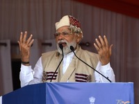  Indian Prime Minister Narendra Modi  speaks during the unity, peace and development rally at Loringthepi in Karbi Anglong district of Assam...