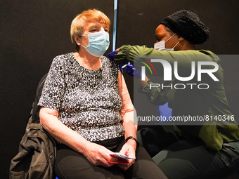 A woman gets 4th jab at a vaccination centre in Doncaster on 28 April 2022. (