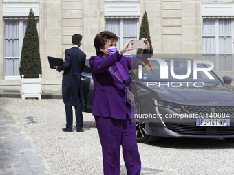 French Culture Minister Roselyne Bachelot arrives at the first weekly cabinet meeting at the Elysee palace after presidential election - Apr...
