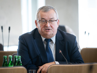 Andrzej Adamczyk (Minister of Infrastructure) during the parliamentary commission for air transport, in Warsaw, Poland on April 28, 2022. Ai...