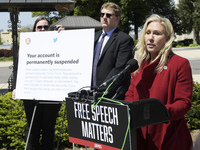 US Representative Marjorie Taylor Greene(R-GA) speaks about Elon Musks purchase of Twitter and her vision of Free Speech Online during a pre...