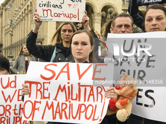 Relatives and friends of ukrainian Mariupol defenders take part in a rally demanding ukrainian and international leaders to organise a human...