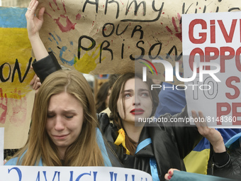 Relatives and friends of ukrainian Mariupol defenders take part in a rally demanding ukrainian and international leaders to organise a human...