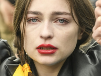 A young woman cries during a rally demanding ukrainian and international leaders to organise a humanitarian corridor for evacuation of Ukrai...