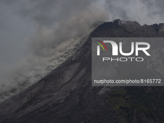 Mount Merapi, a volcanic mountain spews volcanic material as it erupts several times as seen from Turgo village, Sleman district in Yogyakar...