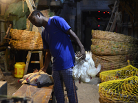 Chicken wholesale market in Kolkata, India, 04 May, 2022. The market price of a chicken increased to Rs 160 per kg.   (