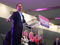 PA Attorney General Josh Shapiro speaks on stage during the Democrats Defends Choice Rally to protest the recently leaked Supreme Court opin...
