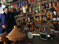 Sale of traditional ceramic tableware in the mountainous region of the province of Bejaia, Algeria, on May 07, 2022. (