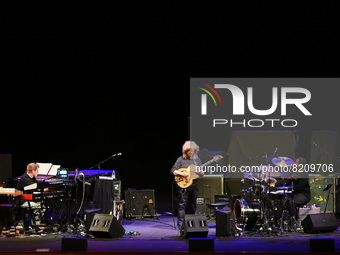 Pat Metheny with Chris Fishman and Joe Dyson Jr. during the Concert Side-Eye, on 8th May 2022, at Auditorium Parco della Musica, Rome, Italy...