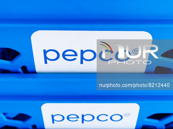 Pepco logo is seen on a shopping basket inside Pepco discount store in Andrychow, Poland on April 23, 2022.  (