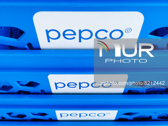 Pepco logo is seen on a shopping basket inside Pepco discount store in Andrychow, Poland on April 23, 2022.  (